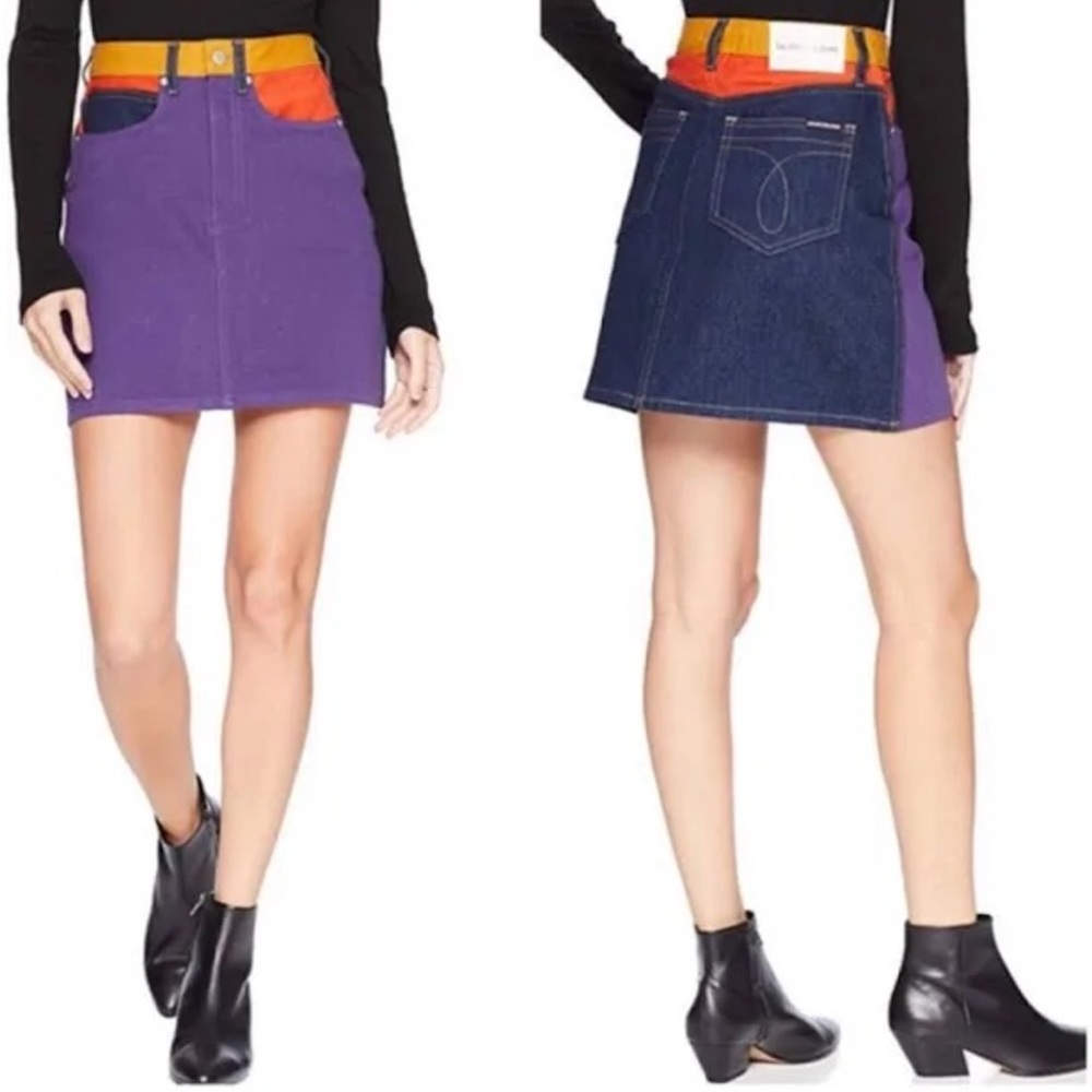 CALVIN KLEIN JEANS Color Block Denim Skirt